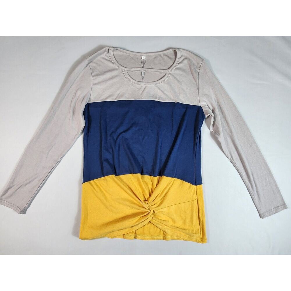 Knotted Top Long Sleeve Loose Blouse Cutout Choker Sweatshirt Womens Size Large